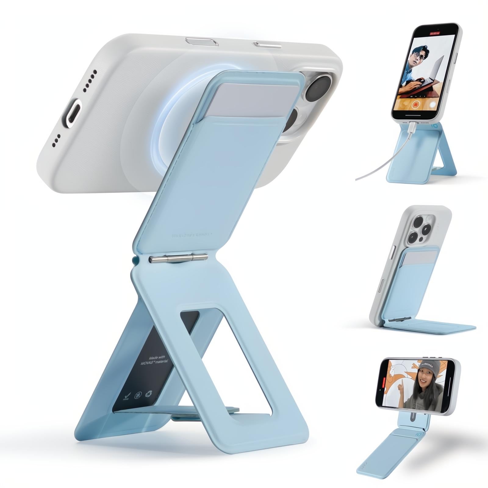 MOFT Phone Tripod Stand Selfie Stick for iPhone, Multi-Angles iPhone Stand, Lightweight & Portable Phone Holder, Strong Magnets, MOVAS Vegan Leather, Travel Essentials, Jet Black (Without Card Slot)
